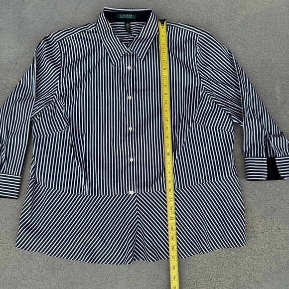 Lauren Ralph Lauren Women's Black White Stripe Button Down Shirt Size 18W - Picture 5 of 9